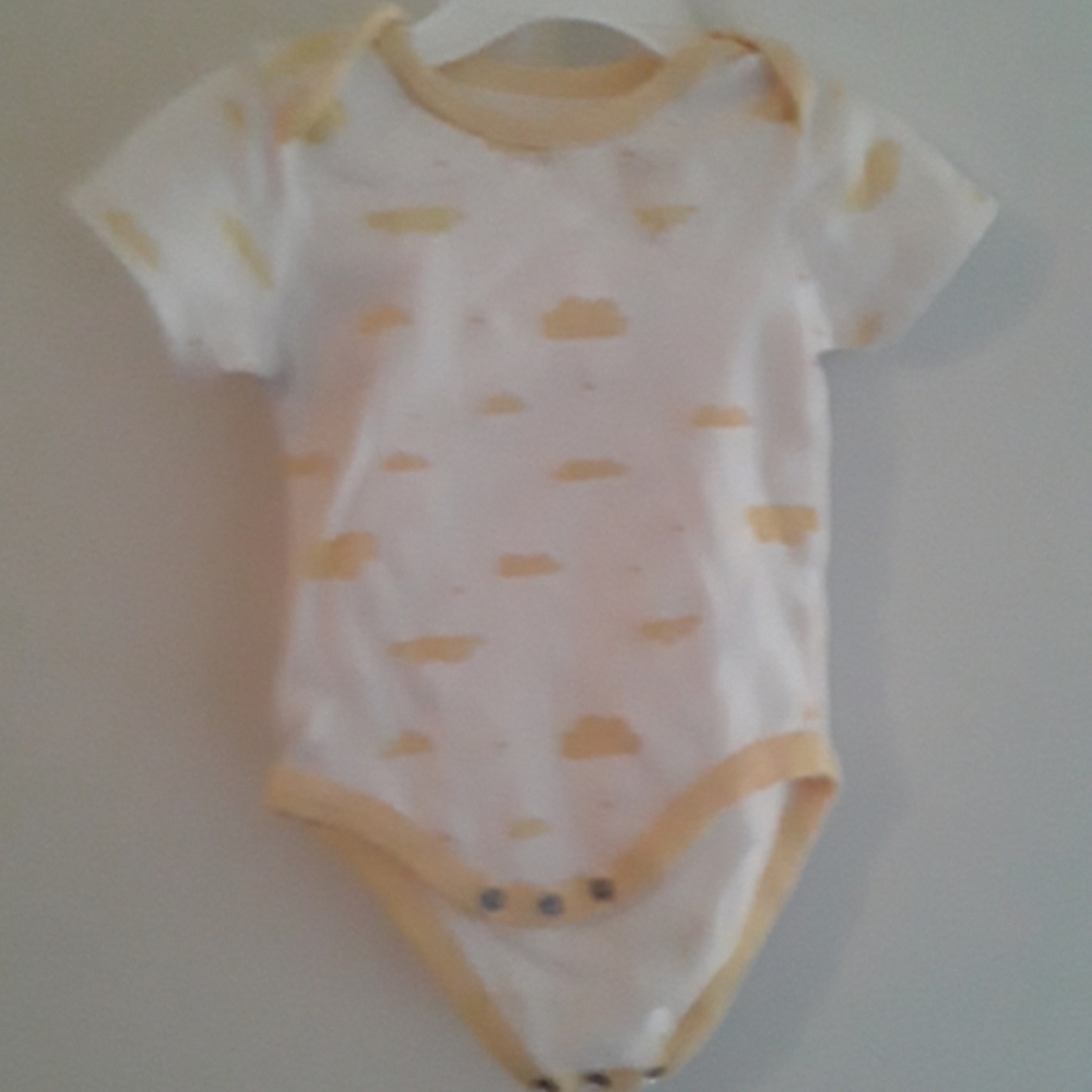 6-9 MO yellow and white rene rofe onesie